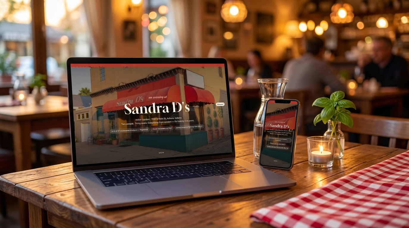 Laptop and phone displaying the Sandra D's Italian Garden website we built